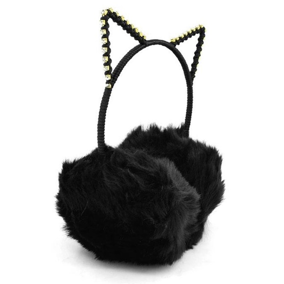 Black Bejeweled Cat Ear Earmuffs - Picture 3 of 11